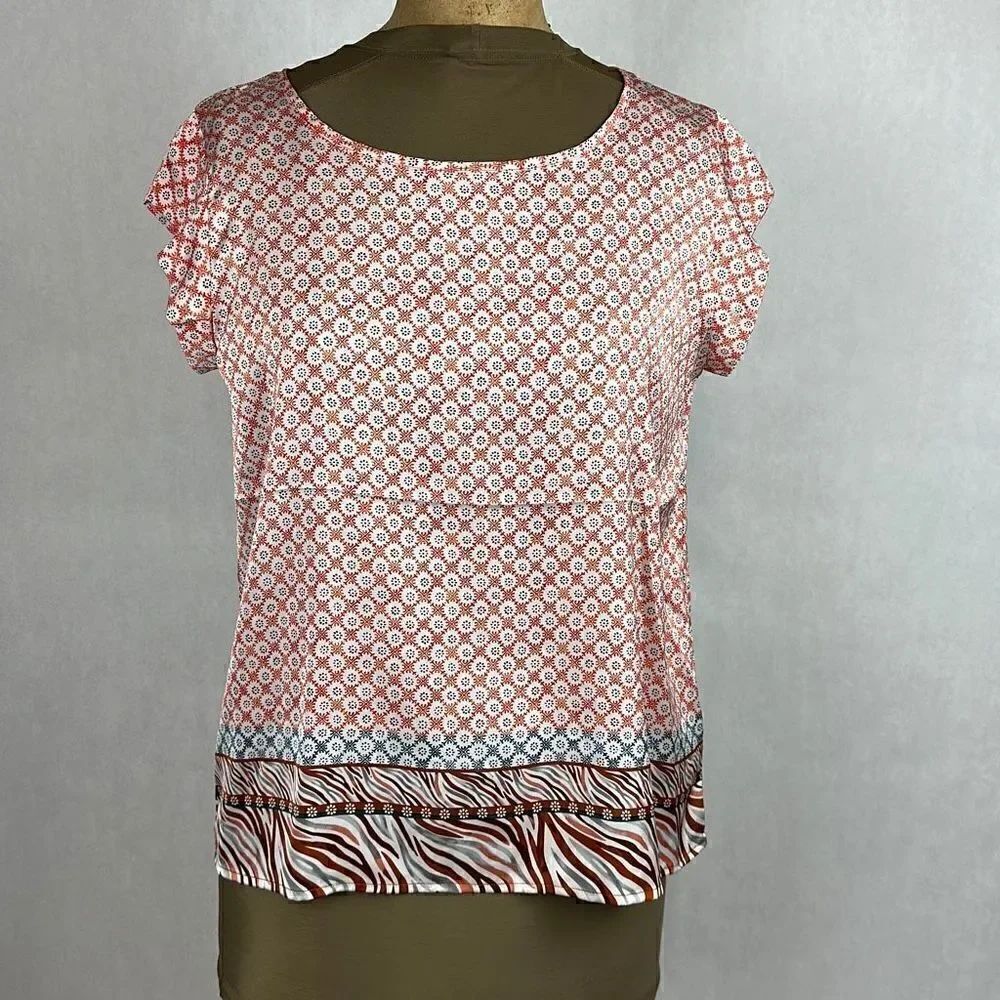 Rachel Roy Blouse Top Size Medium Geometric Print Cap Sleeve